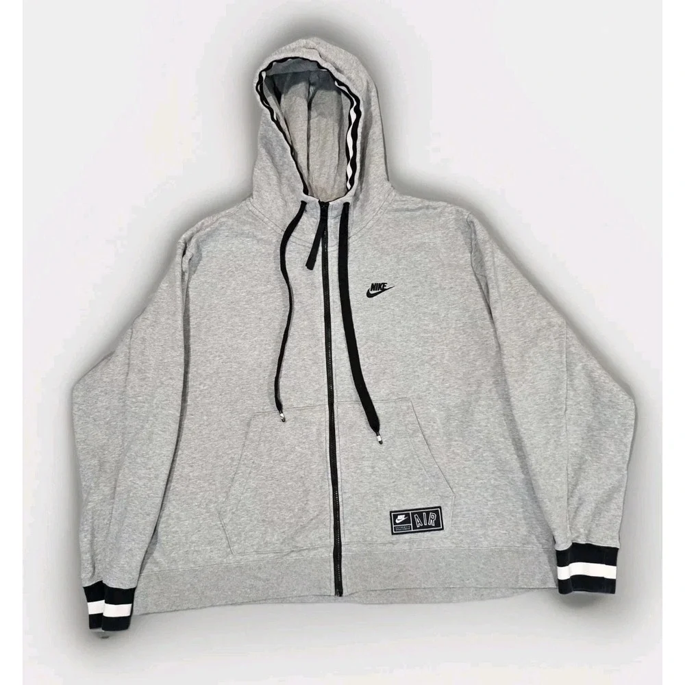 Nike Air Full Zip Hoodie Gray Black Spell Out XXL Authentic Sportswear‎